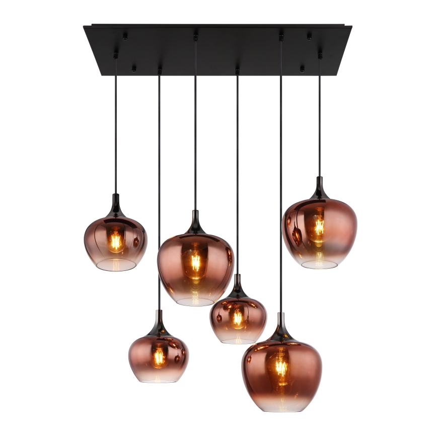 Globo - Ljuskrona med textilsladd 6xE27/40W/230V brun/rökig