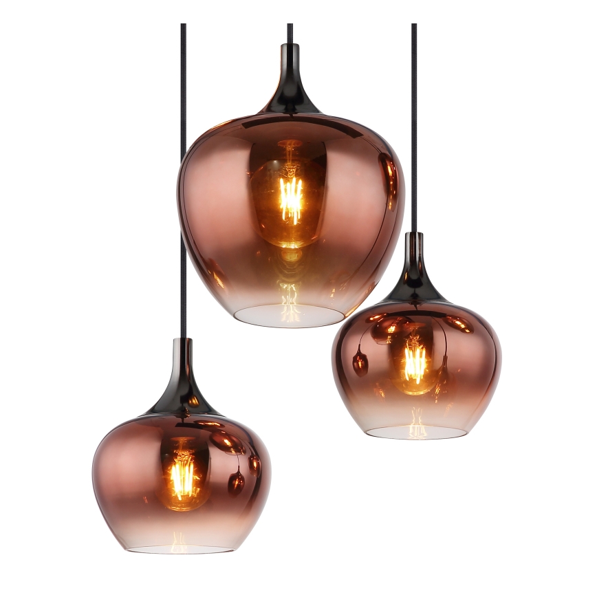 Globo - Ljuskrona med textilsladd 6xE27/40W/230V brun/rökig