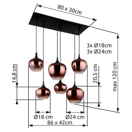 Globo - Ljuskrona med textilsladd 6xE27/40W/230V brun/rökig