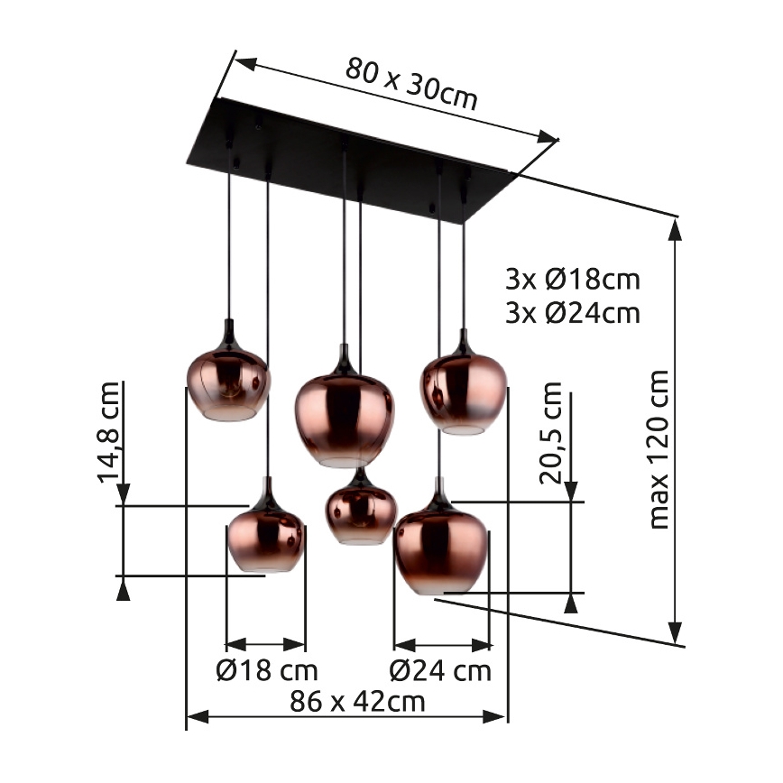 Globo - Ljuskrona med textilsladd 6xE27/40W/230V brun/rökig