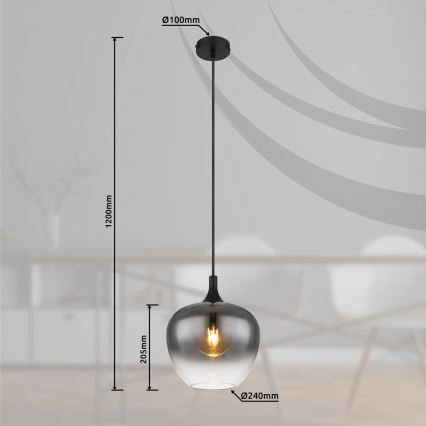 Globo - Ljuskrona med textilsladd 1xE27/40W/230V diameter 24 cm svart