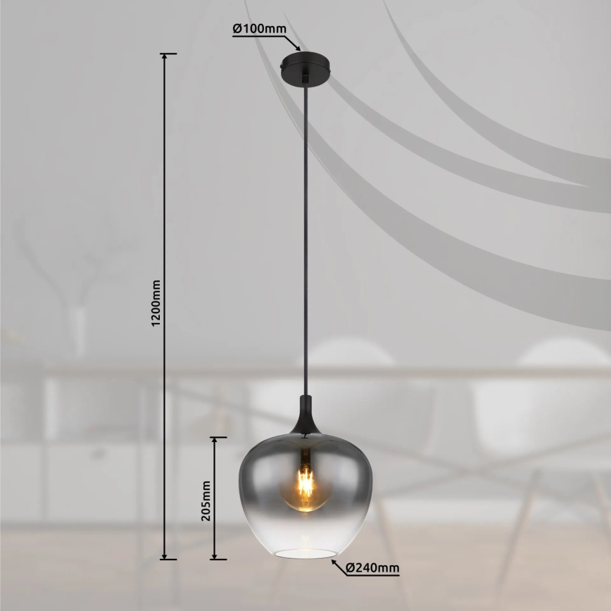 Globo - Ljuskrona med textilsladd 1xE27/40W/230V diameter 24 cm svart