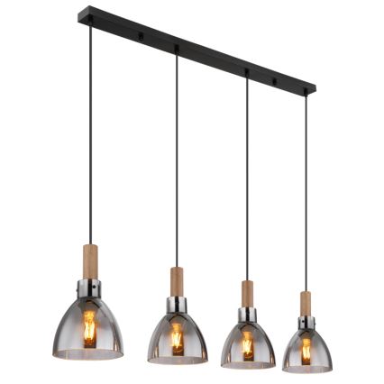 Globo 15550-4H - Pendellampa med kabel MATTEA 4xE27/6W/230V svart/rökfärgad