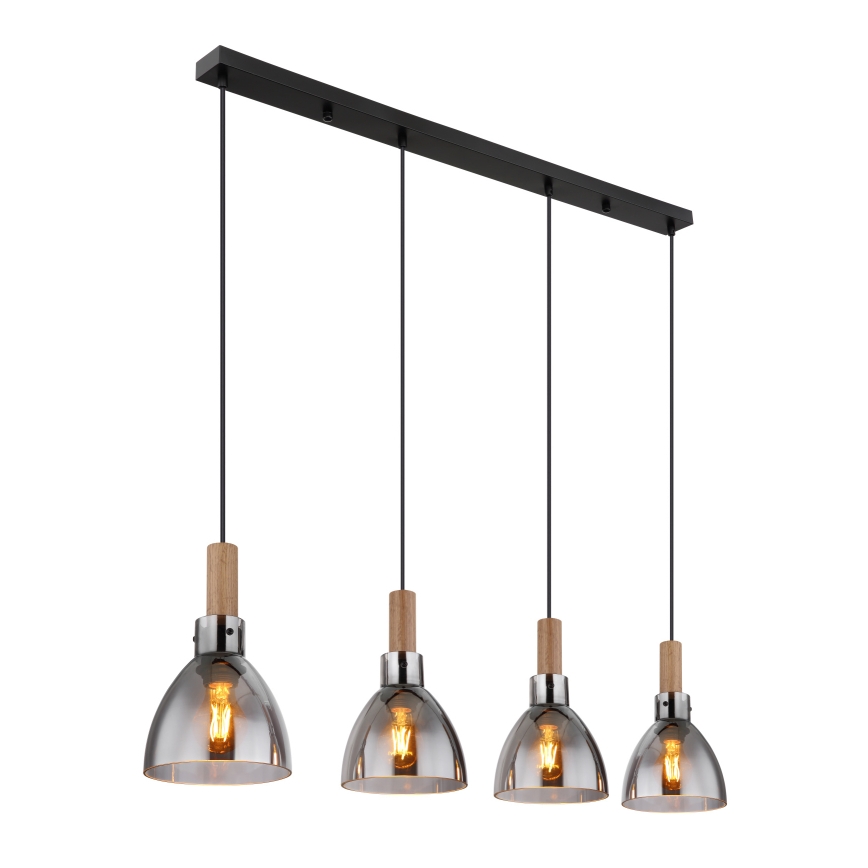 Globo 15550-4H - Pendellampa med kabel MATTEA 4xE27/6W/230V svart/rökfärgad