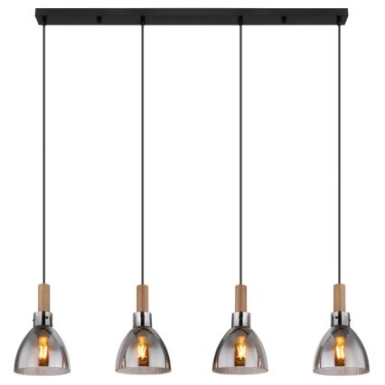 Globo 15550-4H - Pendellampa med kabel MATTEA 4xE27/6W/230V svart/rökfärgad