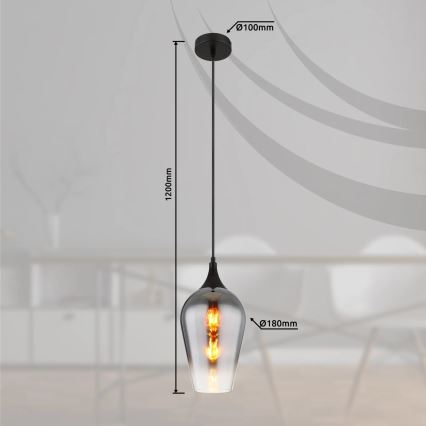 Globo - Ljuskrona med textilsladd 1xE27/60W/230V diameter 18 cm svart