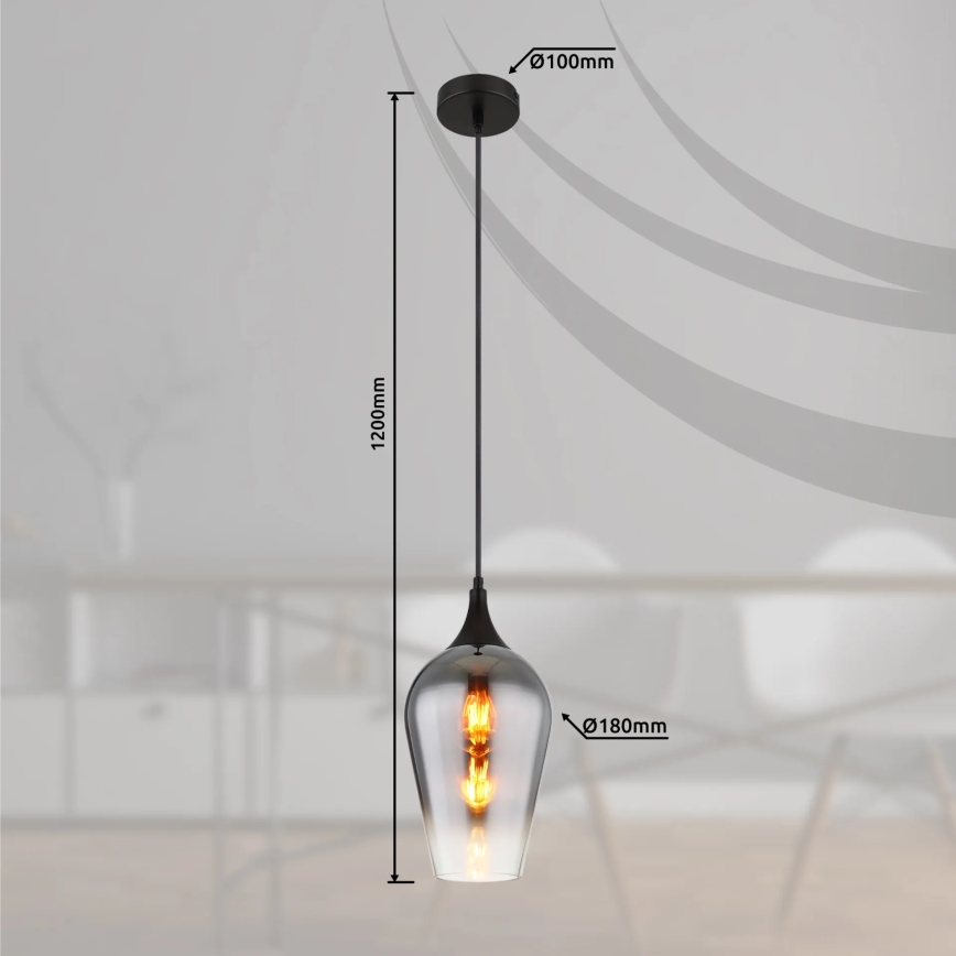 Globo - Ljuskrona med textilsladd 1xE27/60W/230V diameter 18 cm svart
