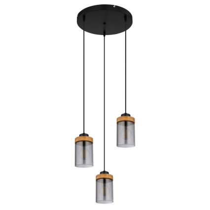 Globo - Ljuskrona med upphängningsrem 3xE27/40W/230V metall/trä