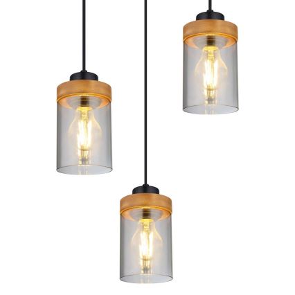 Globo - Ljuskrona med upphängningsrem 3xE27/40W/230V metall/trä