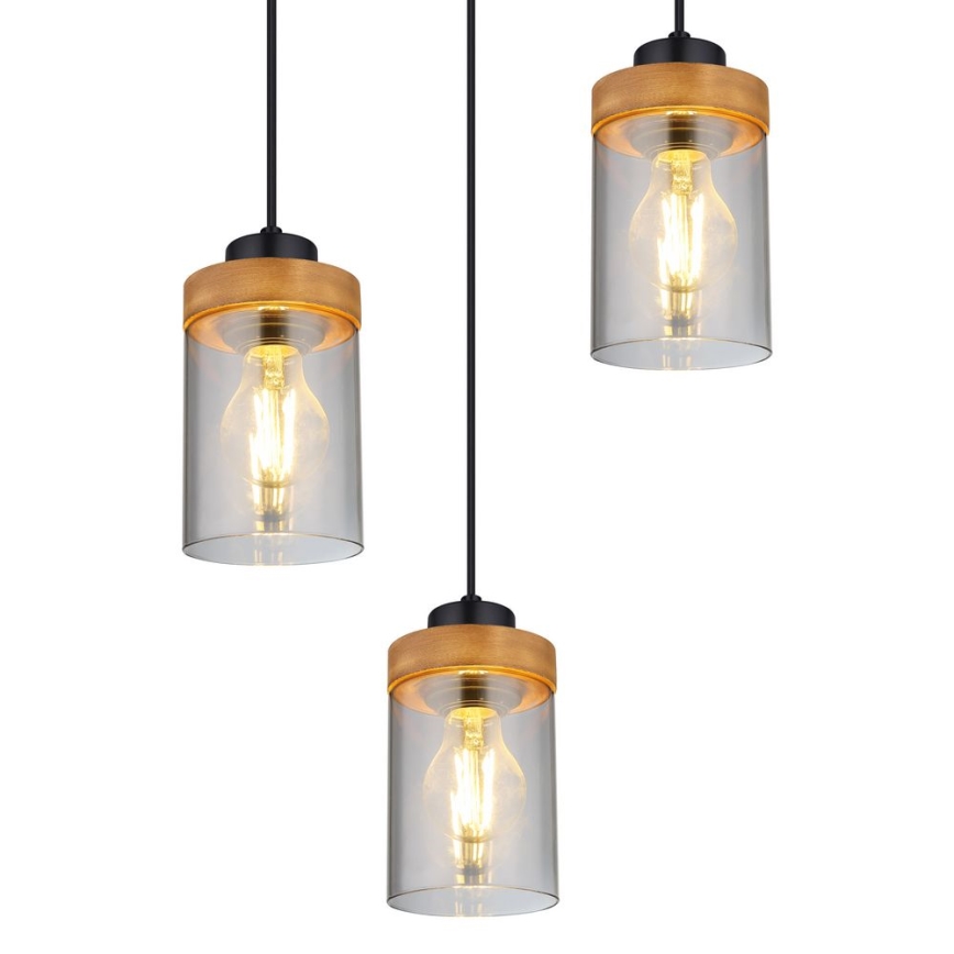 Globo - Ljuskrona med upphängningsrem 3xE27/40W/230V metall/trä