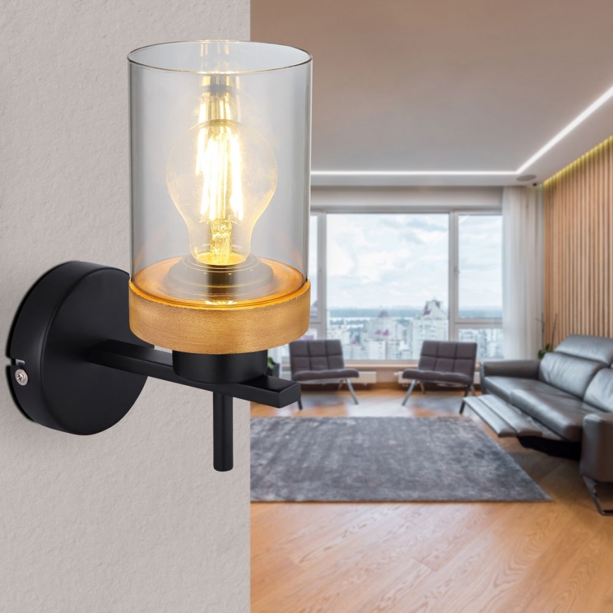 Globo - Vägglampa 1xE27/40W/230V metall/trä
