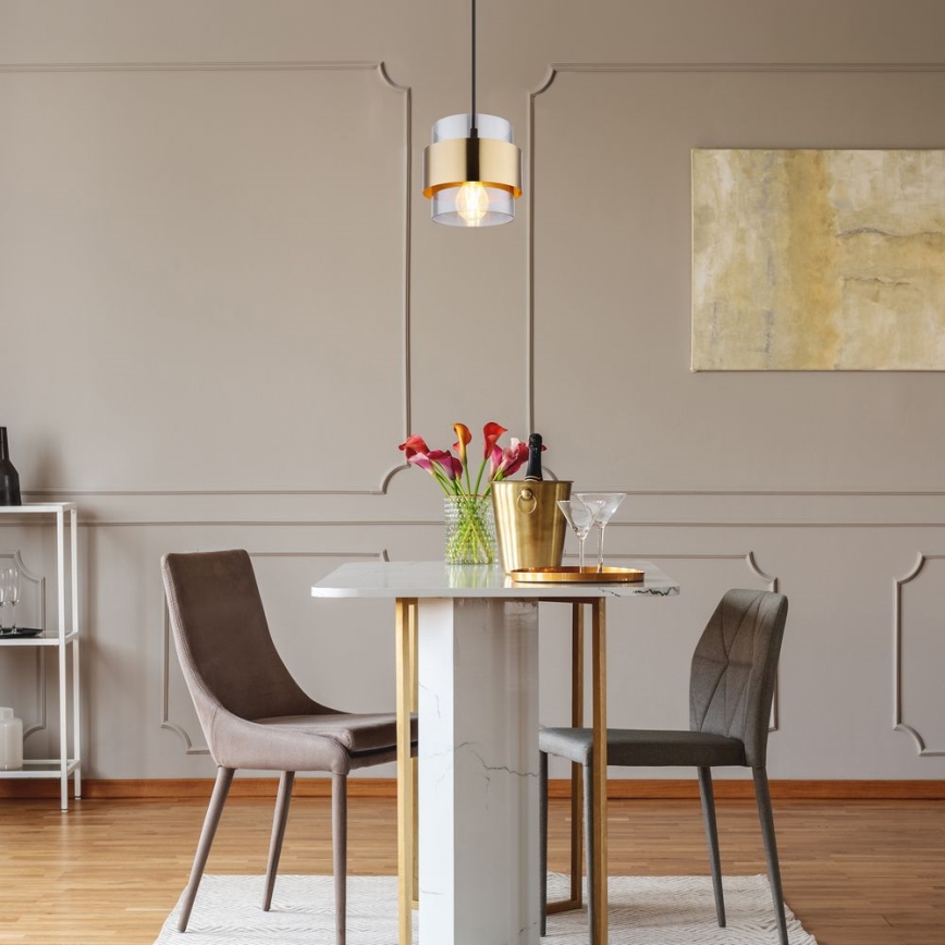 Globo - Ljuskrona med upphängningsrem 1xE27/60W/230V svart/mässing