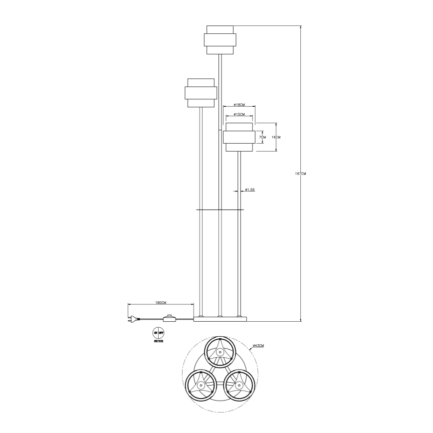 Globo - Golvlampa 3xE27/60W/230V