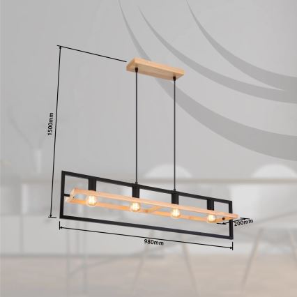 Globo 15575-4H - Taklampa på vajer ERICA 4xE27/40W/230V svart/beige