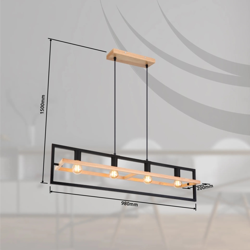 Globo 15575-4H - Taklampa på vajer ERICA 4xE27/40W/230V svart/beige