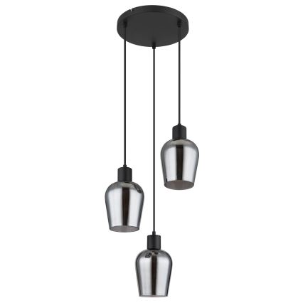 Globo - Ljuskrona med textilsladd 3xE27/40W/230V diameter 28,5 cm svart