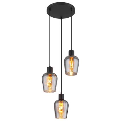 Globo - Ljuskrona med textilsladd 3xE27/40W/230V diameter 28,5 cm svart