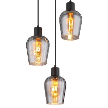 Globo - Ljuskrona med textilsladd 3xE27/40W/230V diameter 28,5 cm svart