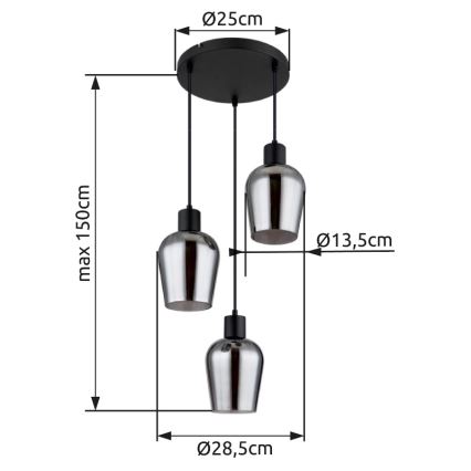 Globo - Ljuskrona med textilsladd 3xE27/40W/230V diameter 28,5 cm svart