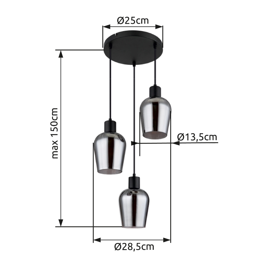 Globo - Ljuskrona med textilsladd 3xE27/40W/230V diameter 28,5 cm svart
