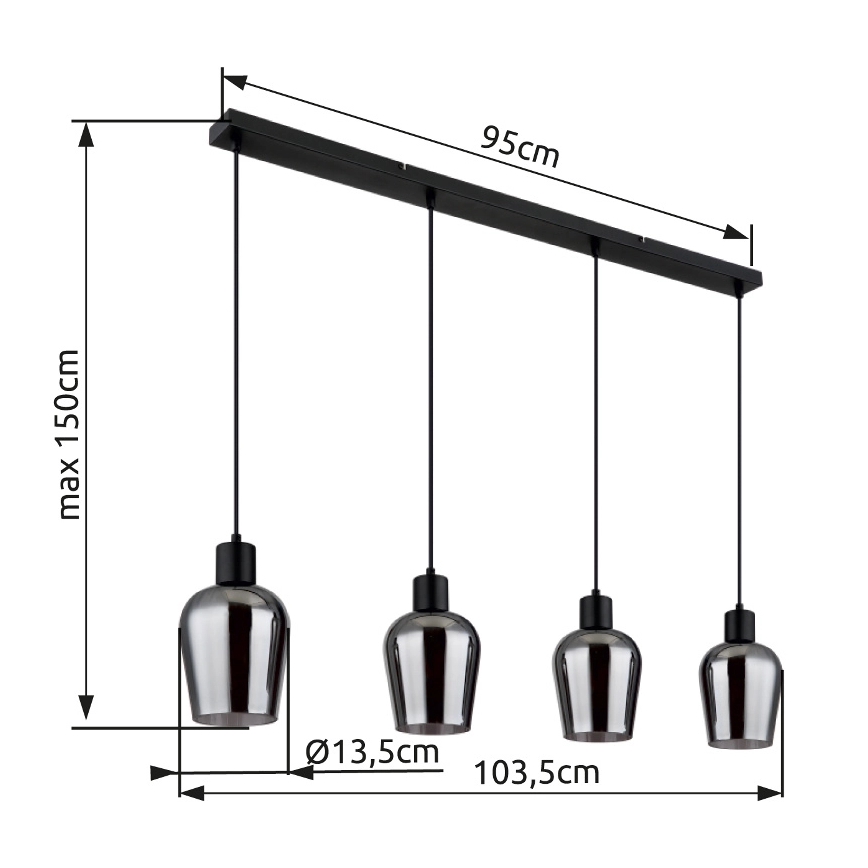 Globo - Ljuskrona med textilsladd 4xE27/40W/230V svart