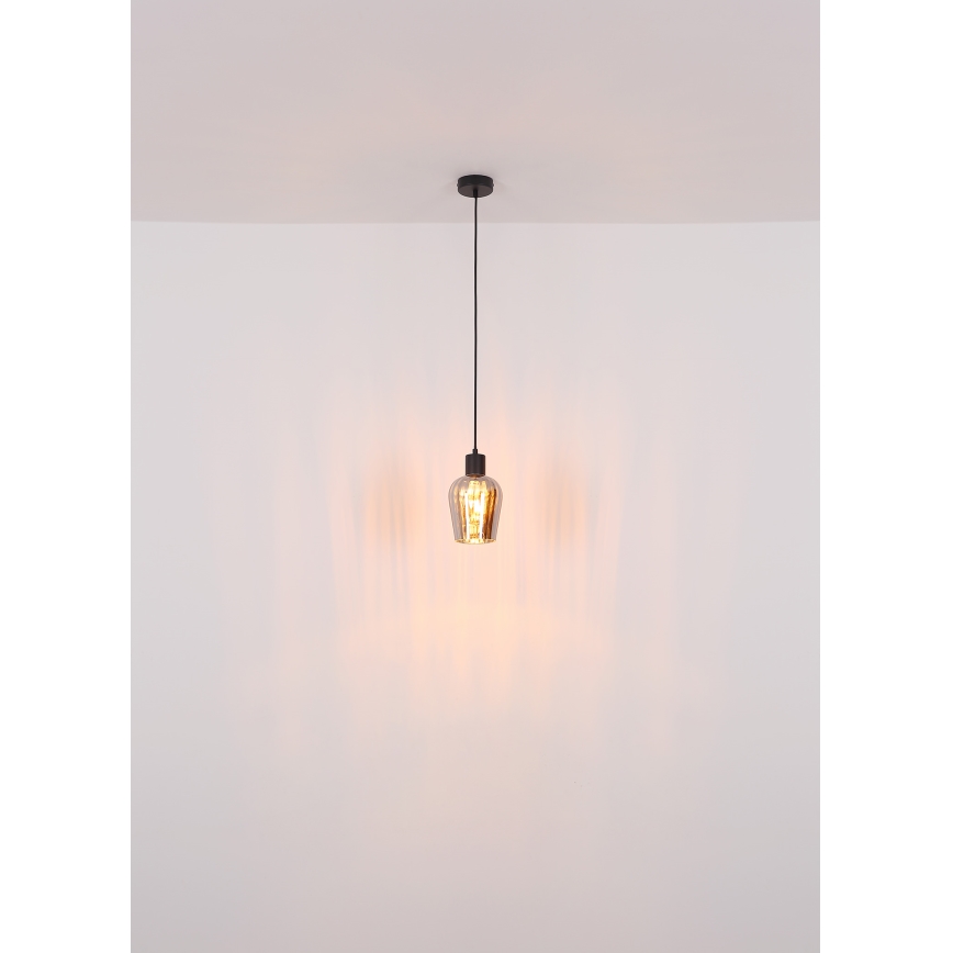 Globo - Ljuskrona med textilsladd 1xE27/40W/230V diameter 13,5 cm svart