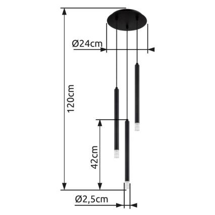Globo - Ljuskrona med textilsladd 3xG9/4W/230V diameter 24 cm svart