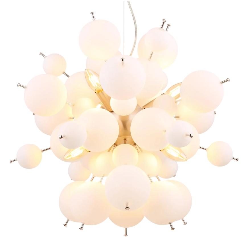 Globo - Ljuskrona med textilsladd 6xE14/25W/230V diameter 55 cm vit
