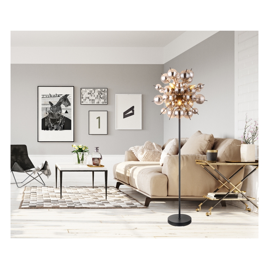 Globo - Golvlampa 6xE14/25W/230V svart/rökig