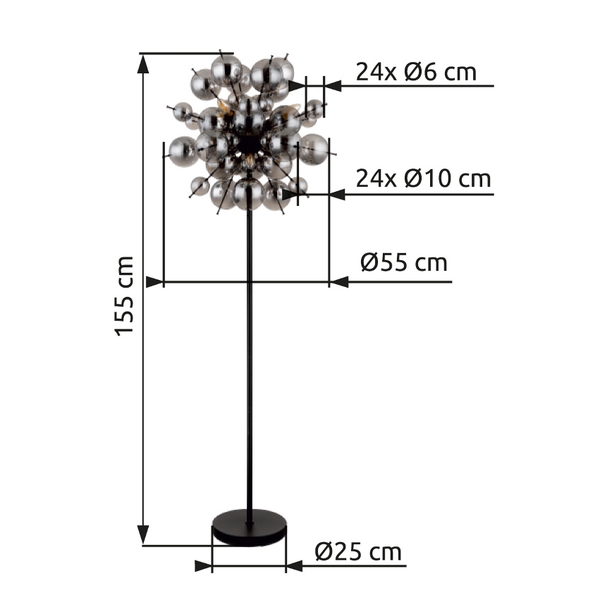 Globo - Golvlampa 6xE14/25W/230V svart/rökig