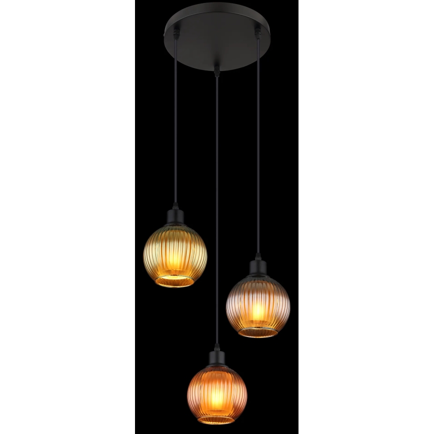 Globo - Ljuskrona med textilsladd 3xE27/25W/230V diameter 36 cm koppar/grön/blå