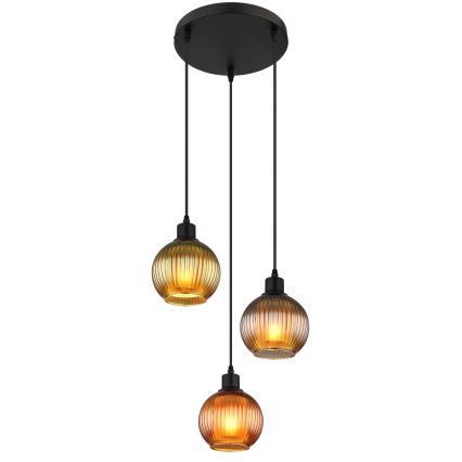 Globo - Ljuskrona med textilsladd 3xE27/25W/230V diameter 36 cm koppar/grön/blå