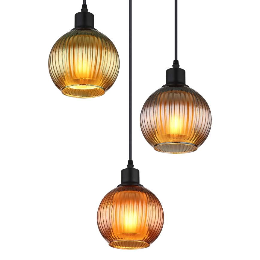 Globo - Ljuskrona med textilsladd 3xE27/25W/230V diameter 36 cm koppar/grön/blå