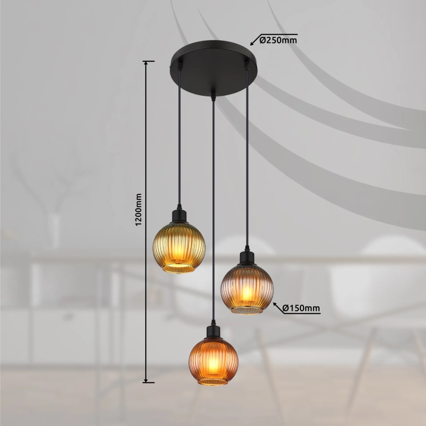 Globo - Ljuskrona med textilsladd 3xE27/25W/230V diameter 36 cm koppar/grön/blå