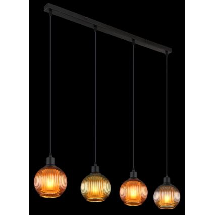 Globo - Ljuskrona med textilsladd 4xE27/25W/230V koppar/grön/blå