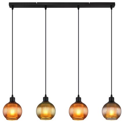 Globo - Ljuskrona med textilsladd 4xE27/25W/230V koppar/grön/blå