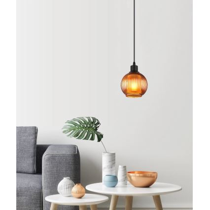 Globo - Ljuskrona med textilsladd 1xE27/25W/230V diameter 15 cm koppar