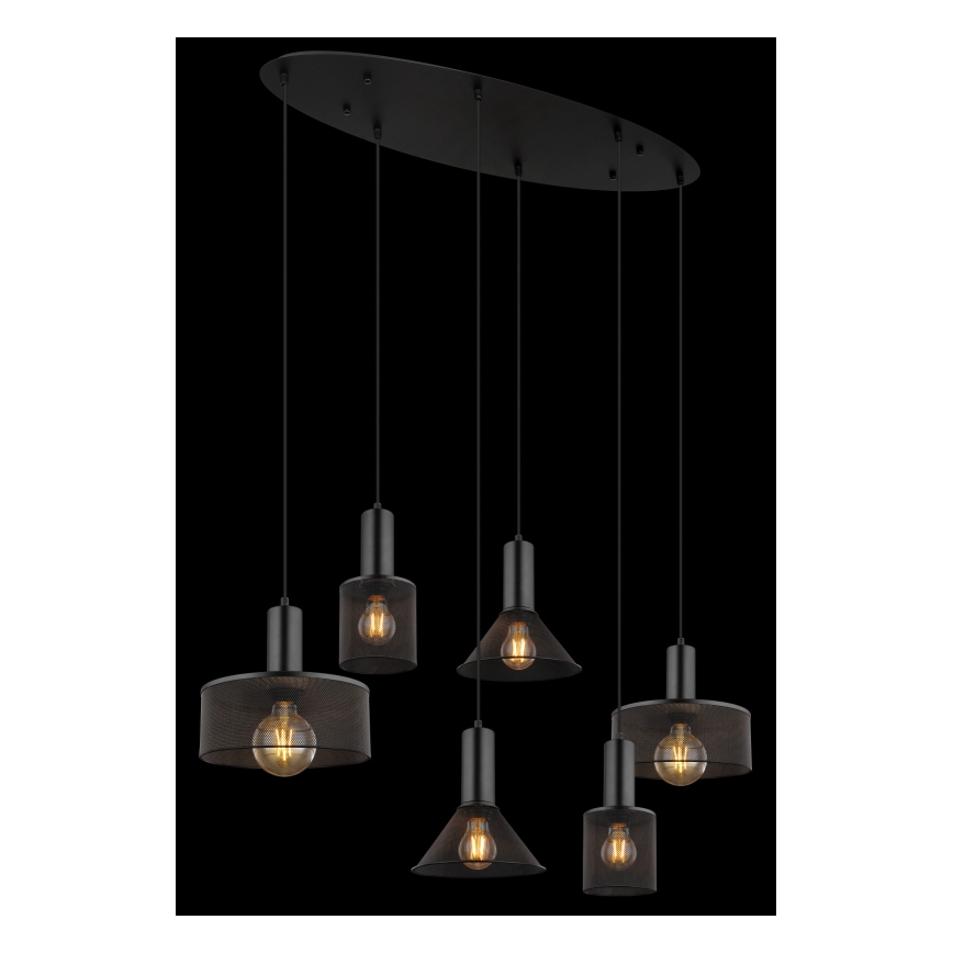 Globo 15648-6H - Pendellampa JEDD på vajer 6xE27/60W/230V svart