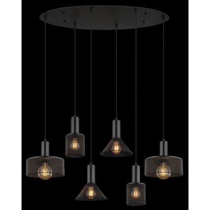 Globo 15648-6H - Pendellampa JEDD på vajer 6xE27/60W/230V svart