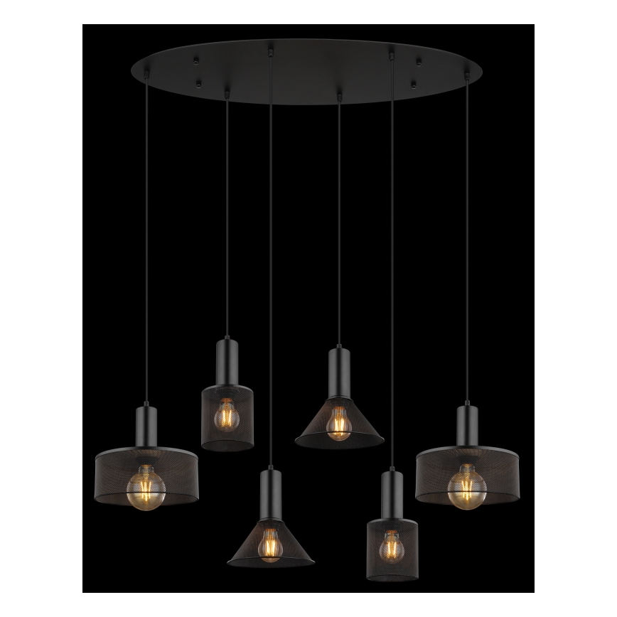 Globo 15648-6H - Pendellampa JEDD på vajer 6xE27/60W/230V svart