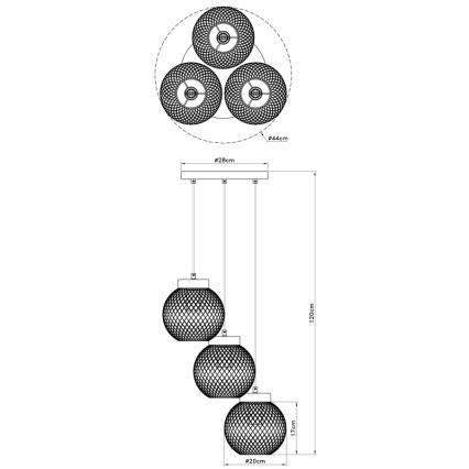 Globo - Ljusskrona med upphängningsrem  3xE27/60W/230V