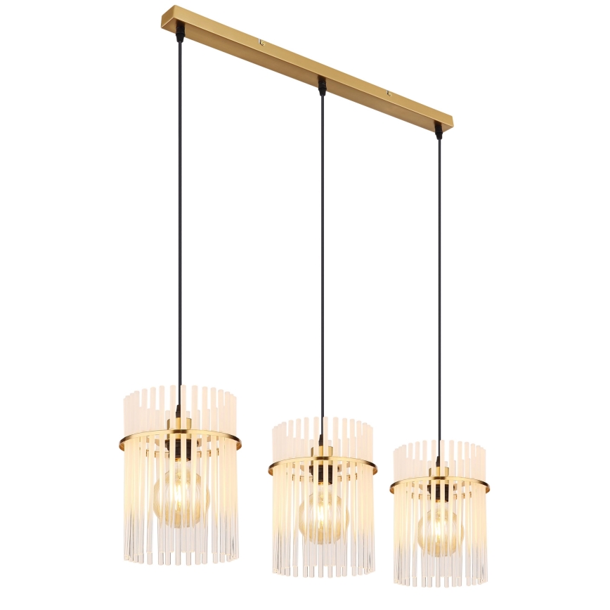 Globo - Ljuskrona med textilsladd 3xE27/60W/230V guld