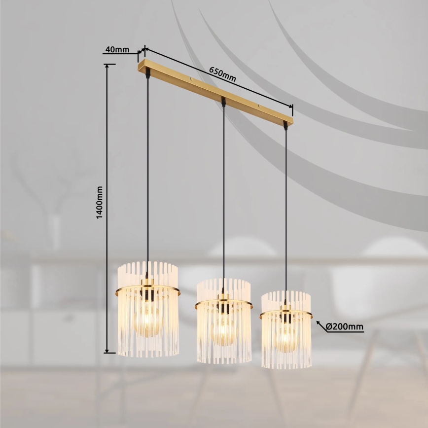 Globo - Ljuskrona med textilsladd 3xE27/60W/230V guld