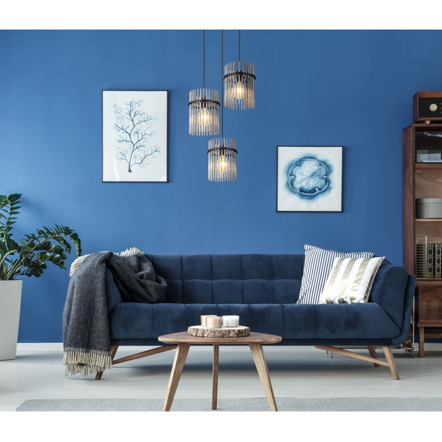 Globo - Ljuskrona med textilsladd 3xE27/60W/230V diameter 47 cm svart