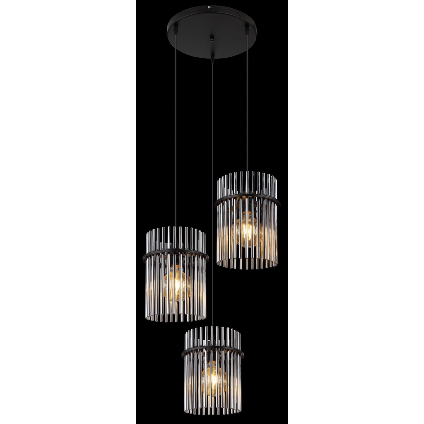 Globo - Ljuskrona med textilsladd 3xE27/60W/230V diameter 47 cm svart