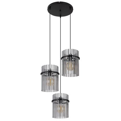 Globo - Ljuskrona med textilsladd 3xE27/60W/230V diameter 47 cm svart