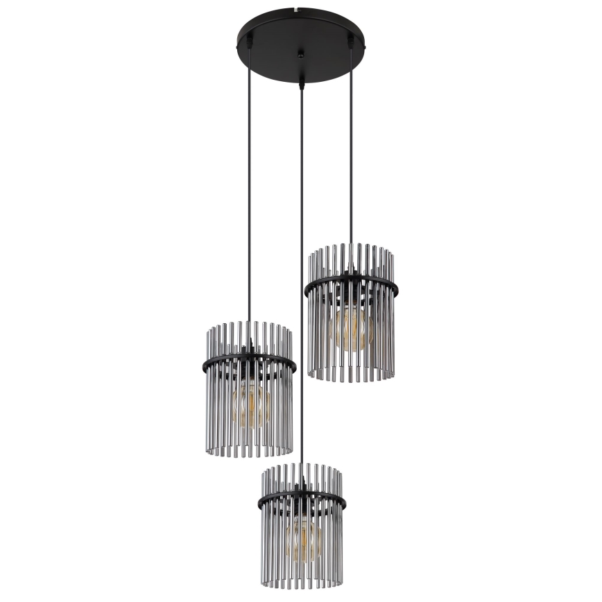 Globo - Ljuskrona med textilsladd 3xE27/60W/230V diameter 47 cm svart