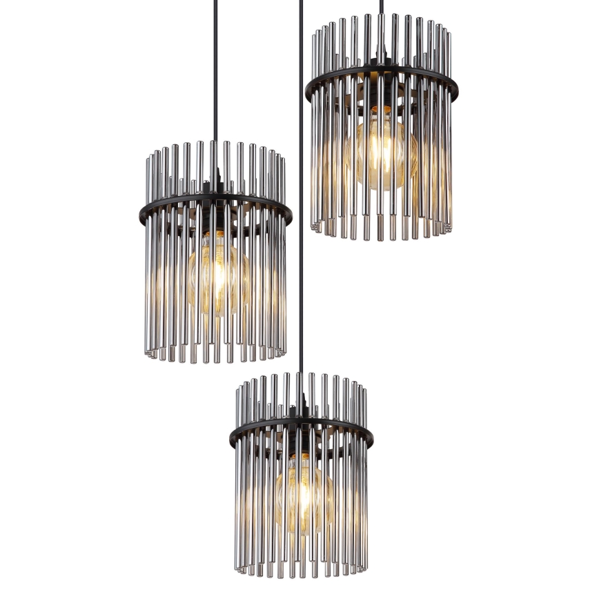 Globo - Ljuskrona med textilsladd 3xE27/60W/230V diameter 47 cm svart