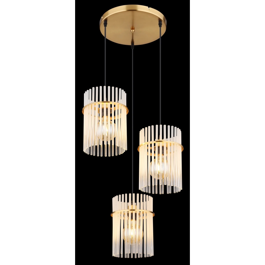 Globo - Ljuskrona med textilsladd 3xE27/60W/230V diameter 47 cm guld