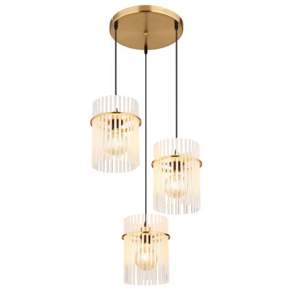 Globo - Ljuskrona med textilsladd 3xE27/60W/230V diameter 47 cm guld